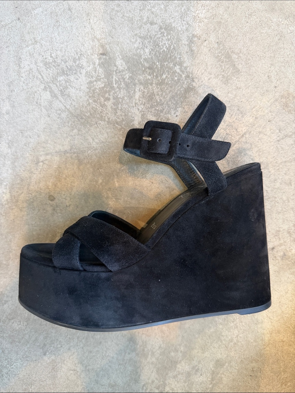 Christian Louboutin Wedge Platform Sandal in black Suede